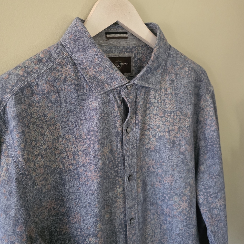 NWOT Black Brown Western Paisley Chambray Button Down Shirt L Euro Contemporary